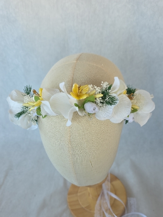 Hand Crafted White and Yellow Floral Hair Crown main image 5